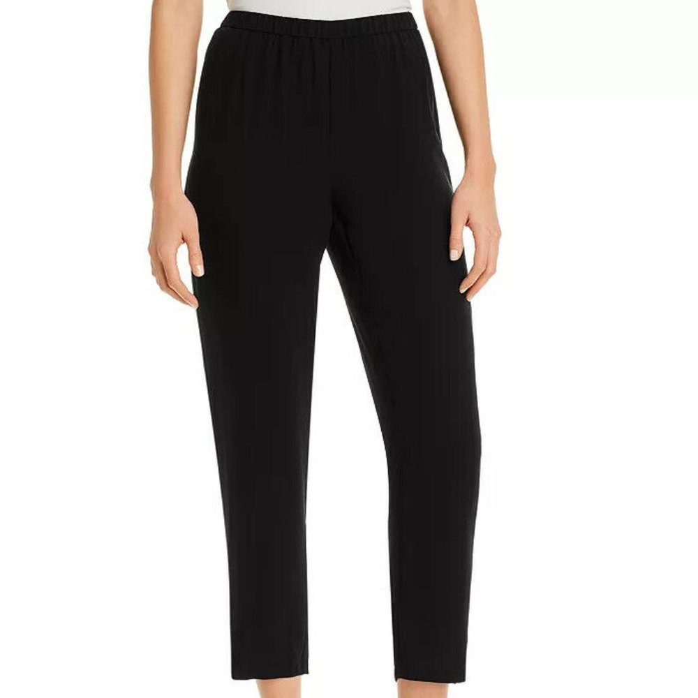 EILEEN FISHER Petite Silk Georgette Ankle Pants M